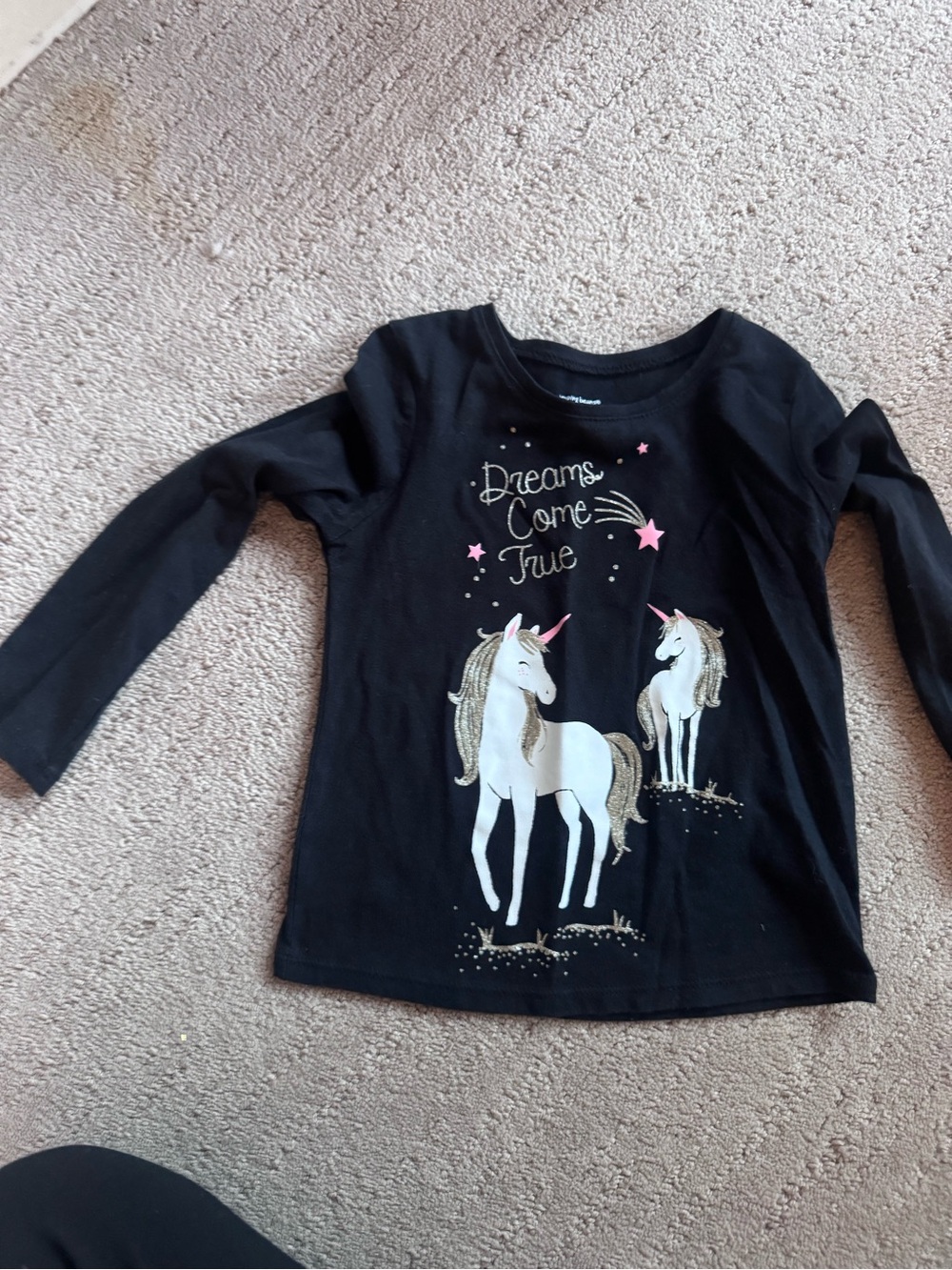 jumping beans Black Long-Sleeve Unicorn Tee with Pink & Gold Accents